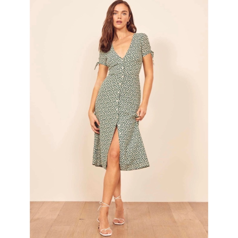 Reformation Rosalinda Floral Dress, Green Floral, Size 6